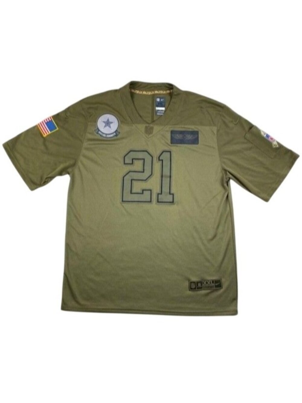Nike Ezekiel Elliott #21 Dallas Cowboys Salute To Service Olive Jersey Men's 2XL